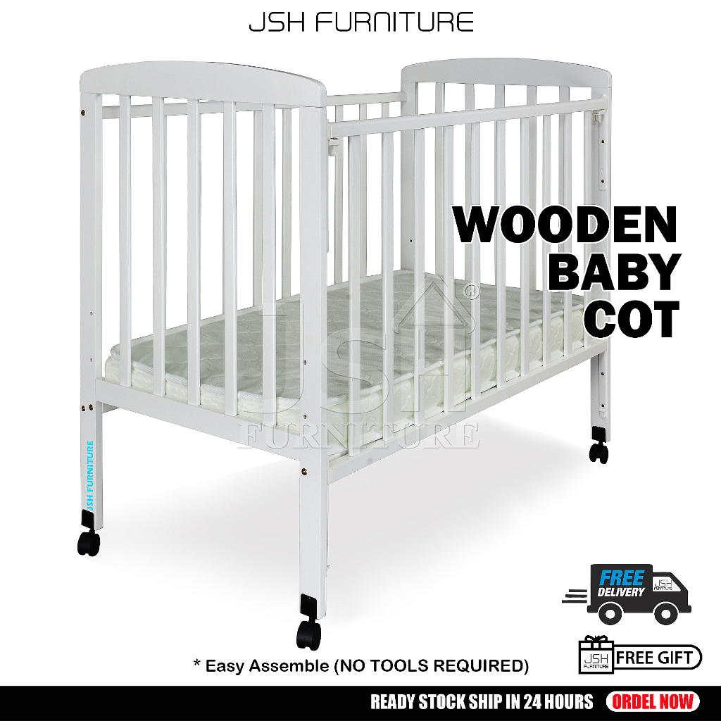 Wooden Baby Cot JSH BC7 - Katil Kayu Bayi Cradle Bed Solid Wood Baby Cot Cradle Katil Bayi