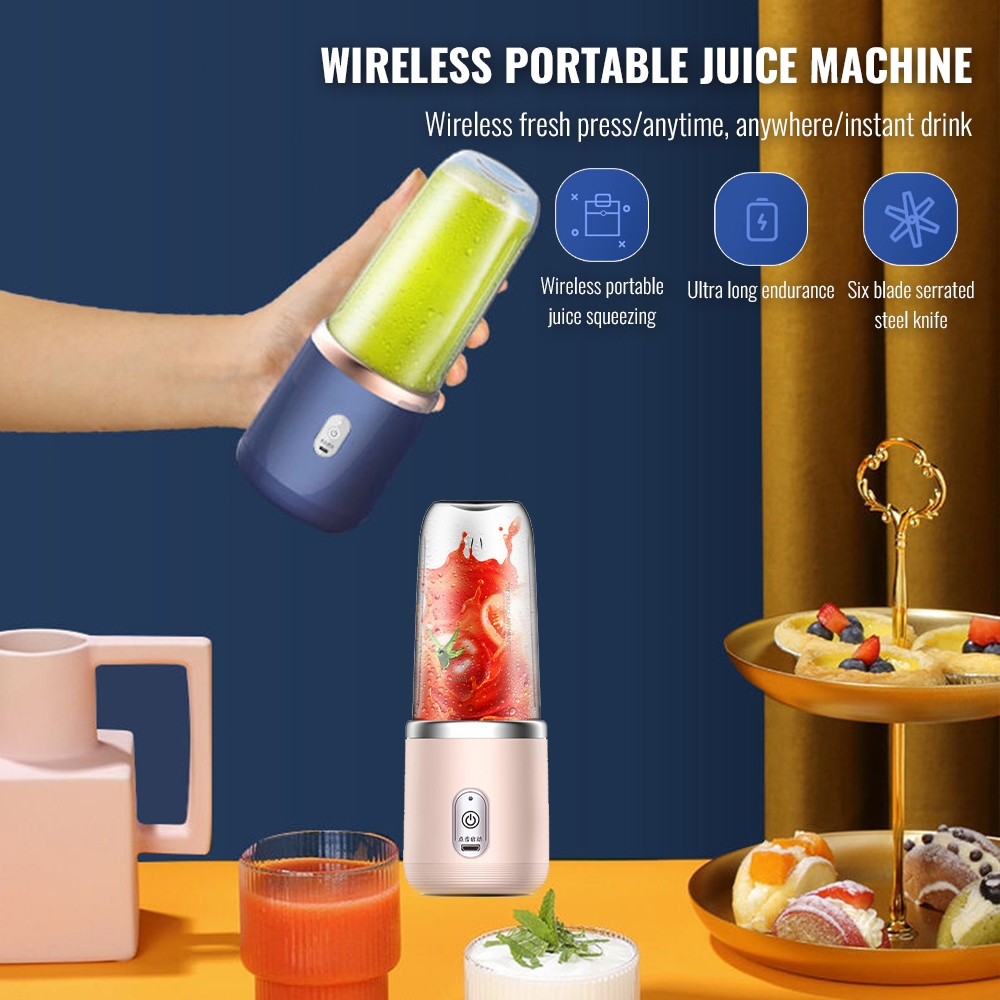 2Cup Electric fruit juicer blender juice mixer mini Wireless Portable household USB Charging 6 Blade gift juice cup