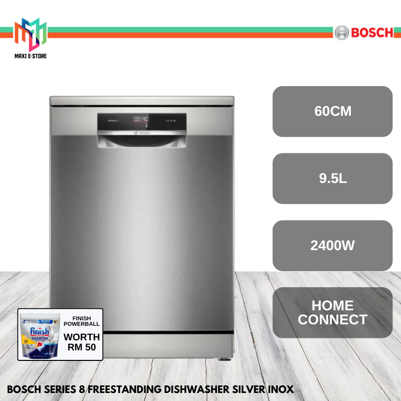 Bosch SMS8YCI01E Series 8 Freestanding Dishwasher 60cm Stainless Steel 14 Place Settings AquaStop Pencuci Pinggan