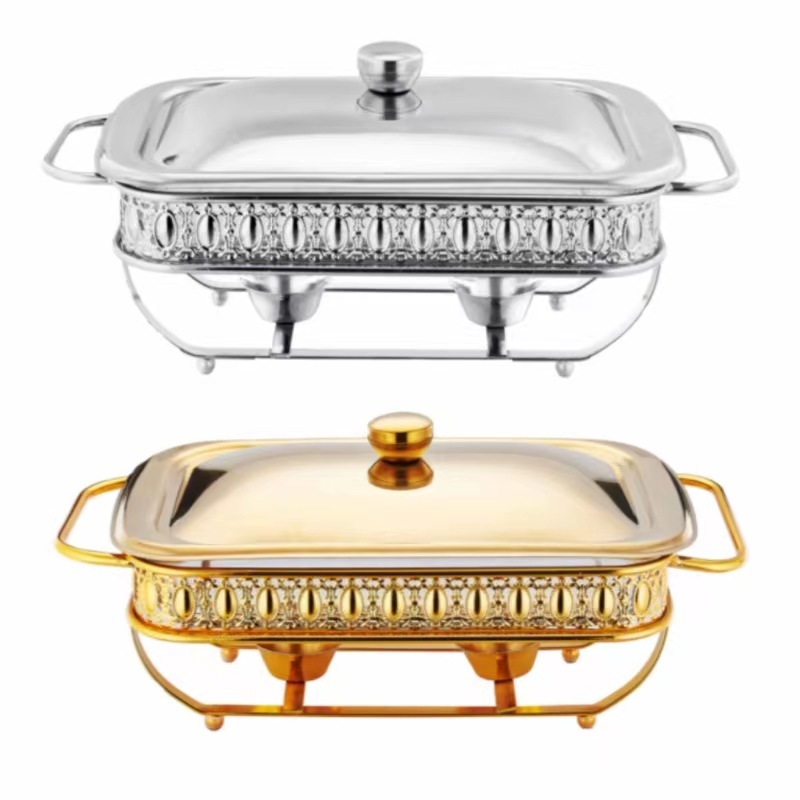 1.5L/2L Chafing Dish Food Warmer, Rectangle Stainless Steel Chafing Dish Set, Lid Stainless Steel and Oven Safe Glass