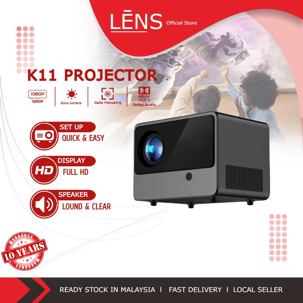 K11 Smart Projector Android 12.0 Bluetooth Projector 8000 Lumens Home/Office Portable LCD Projector