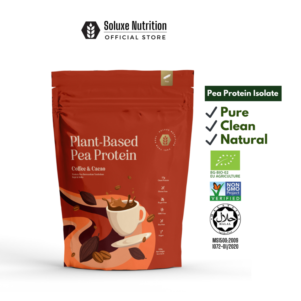 Soluxe Vegan Coffee & Cacao Plant Based Pea Protein Powder (500g)