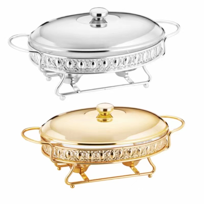 2L Stainless Steel Chafing Dish Buffet Set Oval Chafing Food Pan with Covers Buffet Servers and Food Warmers for Parties