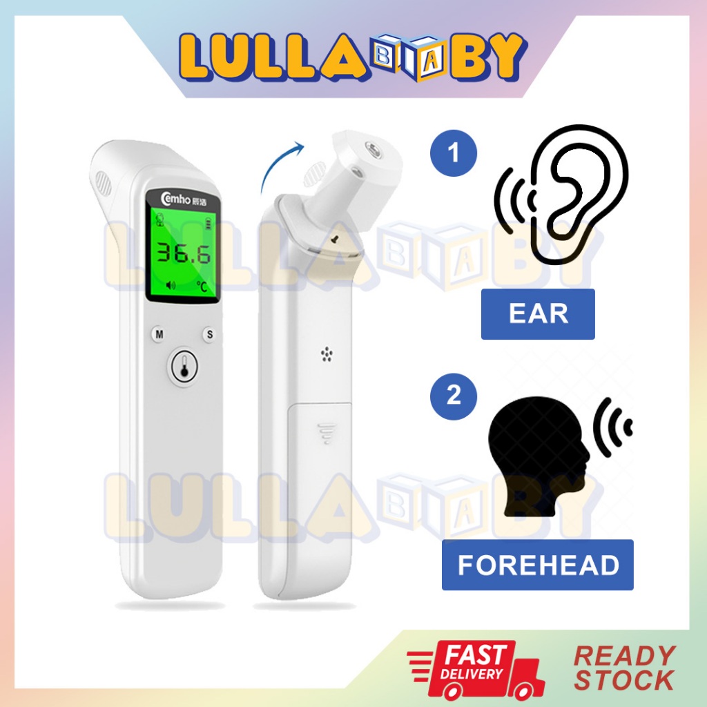 READY STOCK2IN1 Forehead & Ear Thermometer Digital Infrared Temperature Scanner LCD Screen Adult and Baby Cek Suhu