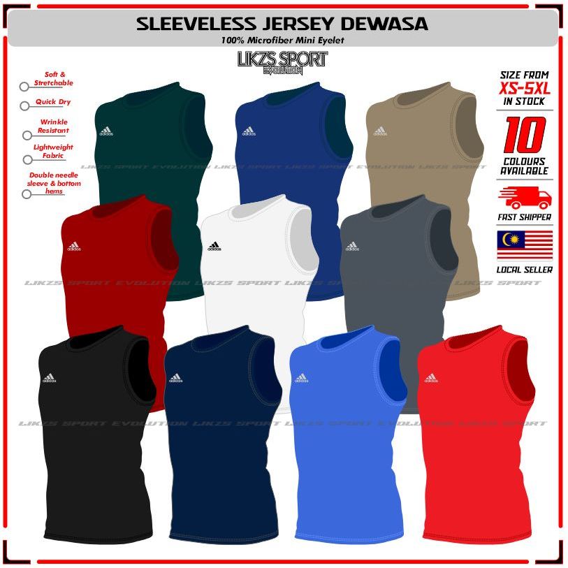 Sleeveless ADDS Singlet Training Jersey Athletic Football Top Warm Up Running Cycling Badminton Hockey Baju Takde Lengan