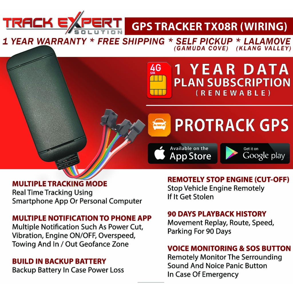 GPS TRACKER WIRED TX08R x REMOTELY STOP ENGINE × INCLUDING SIM CARD 1 YEAR DATA PLAN ×