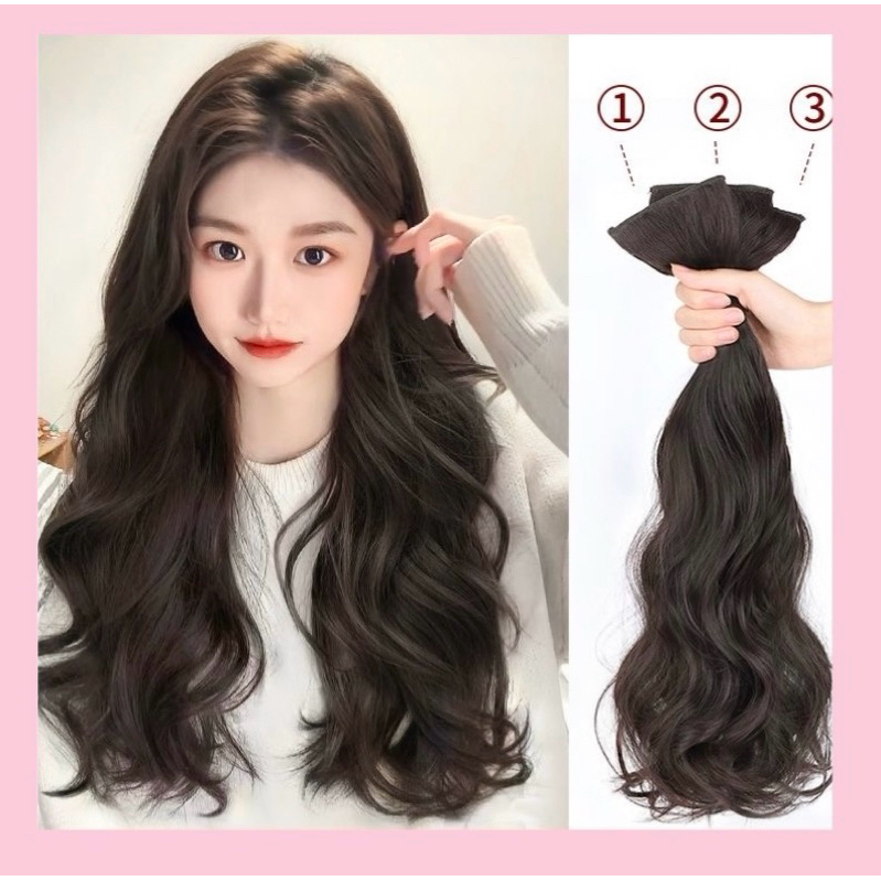 【Ship from KL】现货Long curly extension Hair Clip Fake Hair Wig clip大波浪假发片长发隐形无痕 微卷 半内卷 内扣 卷发假发片 延长头发直发 假发女长发