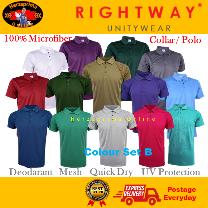 RIGHTWAY T-Shirt Microfiber Collar Polo Colour Set B For Unisex Men and Woman By Herzaprima Online