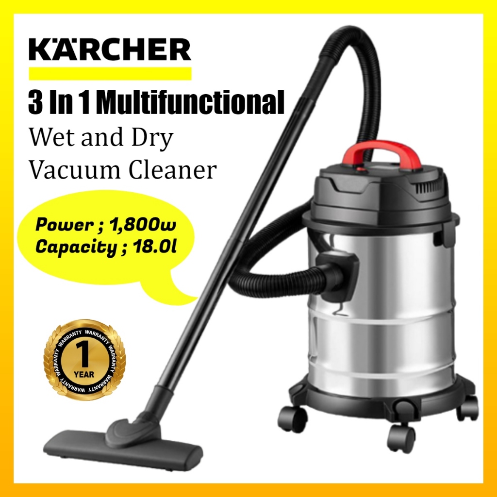 Karcher 3 In 1 Vacuum Cleaner Stainless Steel Corded Vacuum Dry and Wet Vacuum 1800W Power 18L Capacity