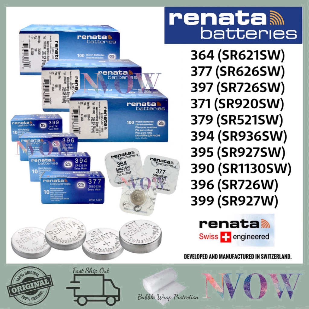 Renata 364 377 396 399 395 397 371 379 394 390 SR626SW SR621SW SR726W SR927W SWISS 1.55V Battery (100% ORIGINAL)