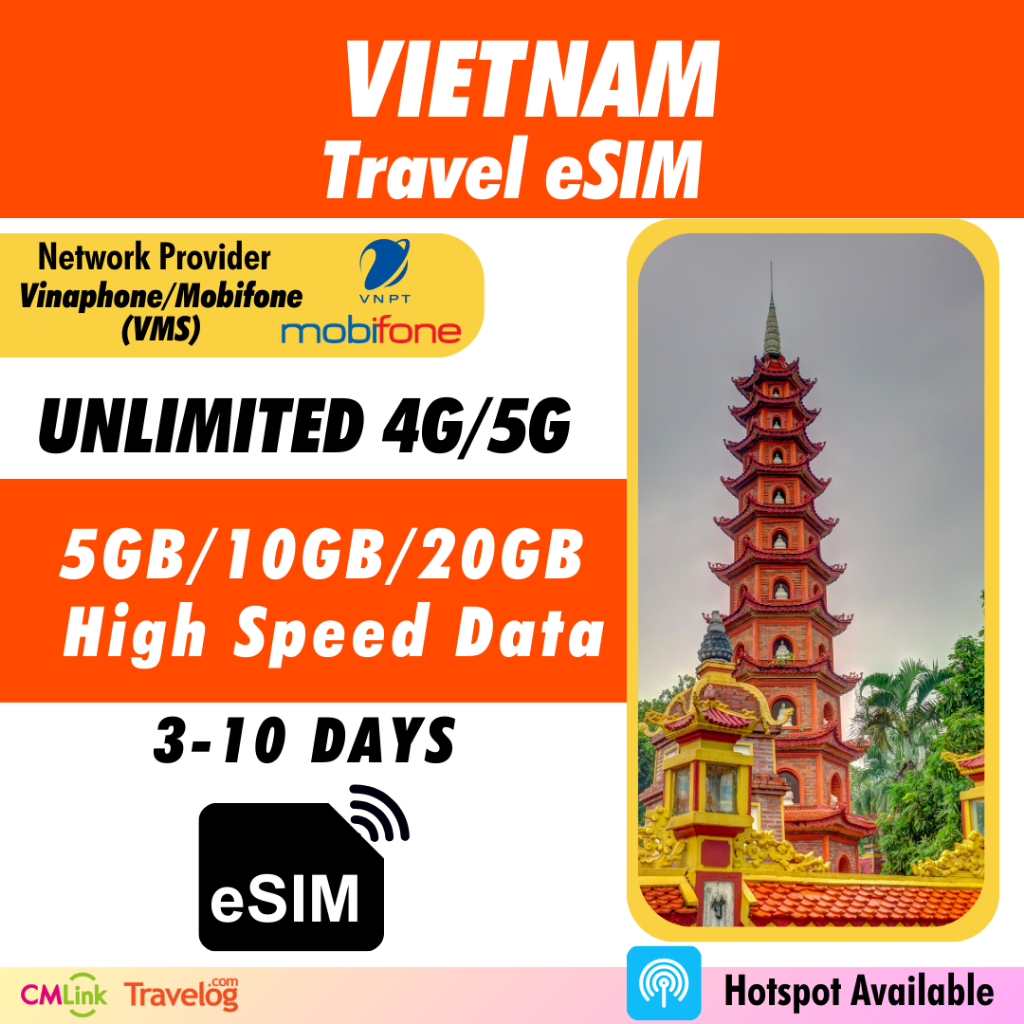 [Vietnam eSIM] [3-10 Days] High Speed Unlimited Data 4G Travel Prepaid eSIM Roaming Data