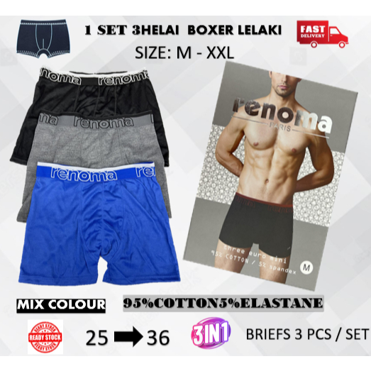Boxer Lelaki Harga Borong Underwear Briefs M-2XL 3pcs/1set Seluar Dalam 5163