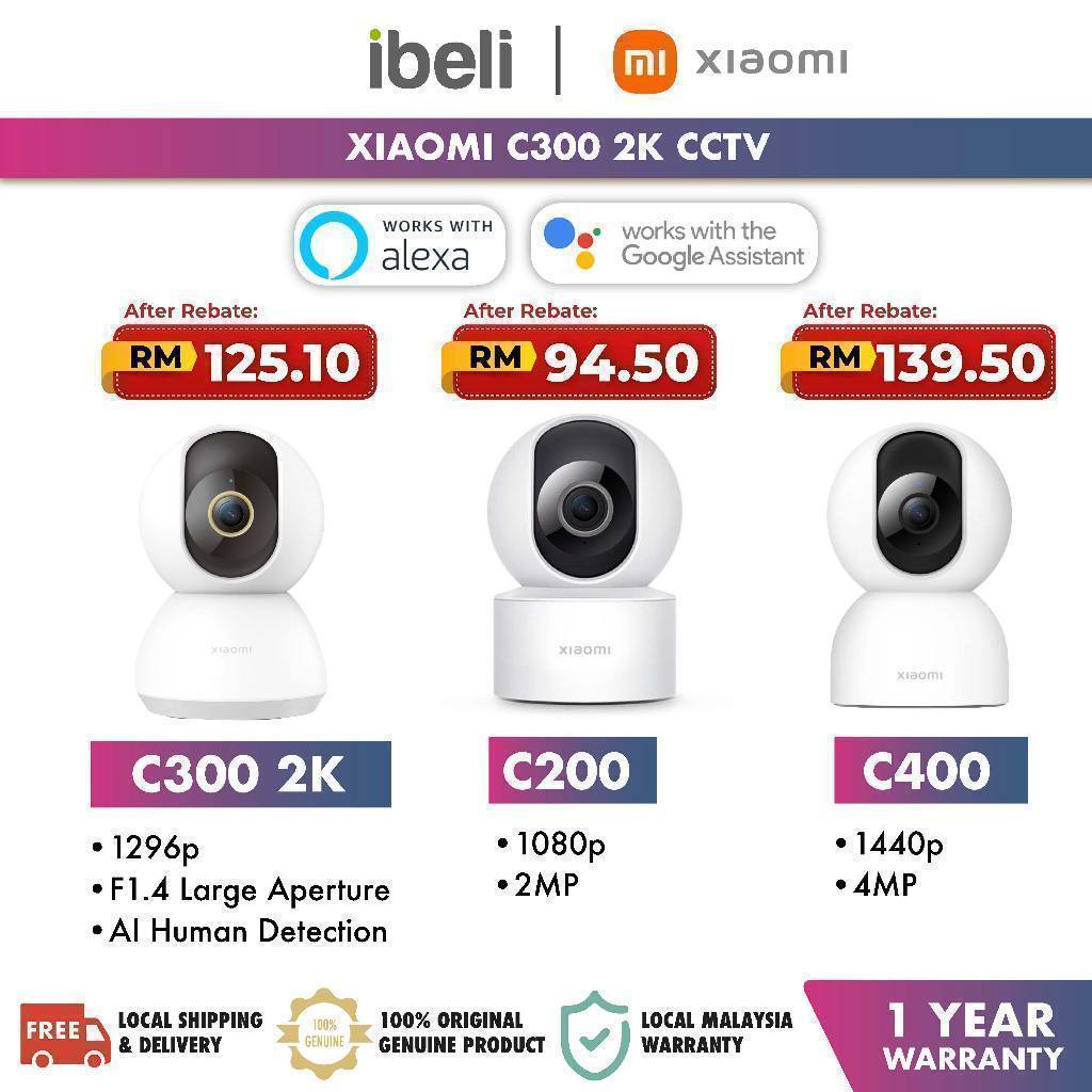 【Global Version】Xiaomi Mijia 360 IP Camera Mi Home Smart App CCTV Security Wifi Cam 1080p FullHD C200/C300/C400/2K Pro
