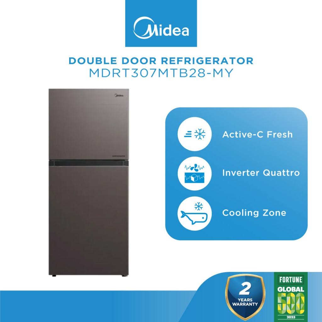 Midea MDRT307MTB28-MY Gross 240L 2 Doors Inverter Quattro Refrigerator / Fridge / Peti Sejuk