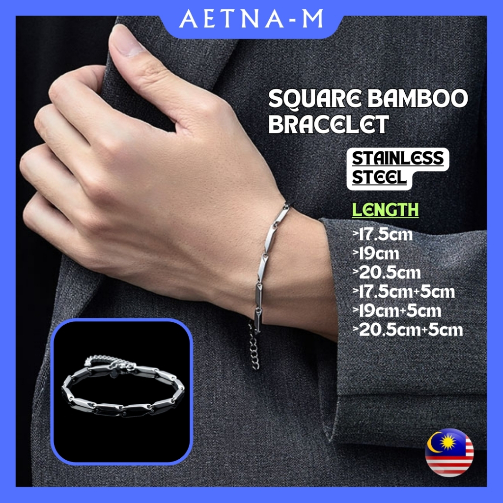 Square Bamboo Silver Stainless Steel Bracelet Men Women Bangle Gelang Anti Karat Lelaki Wanita Fashion Hip Hop 瓜子竹节手链