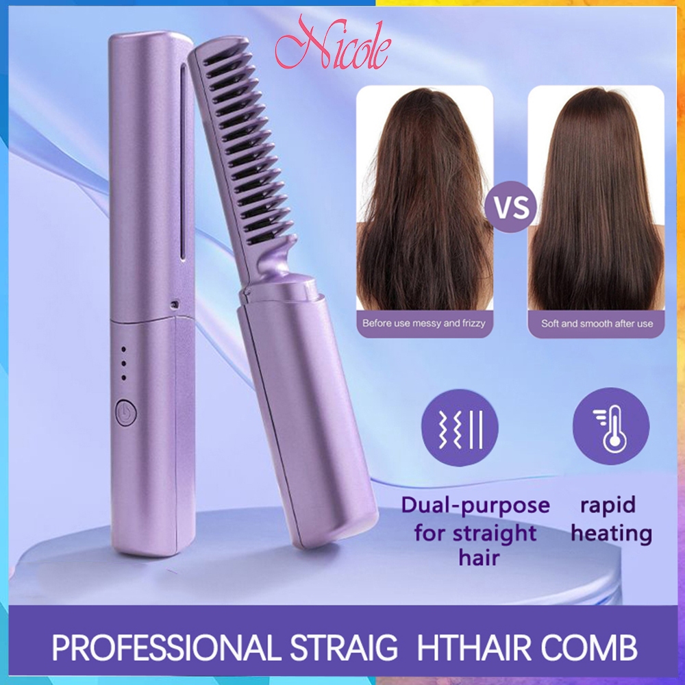 Rechargeable Portable Hair Straightening Comb Negative Ion Hair Care Hair Straightener Student Dormitory Dual Hair Strai