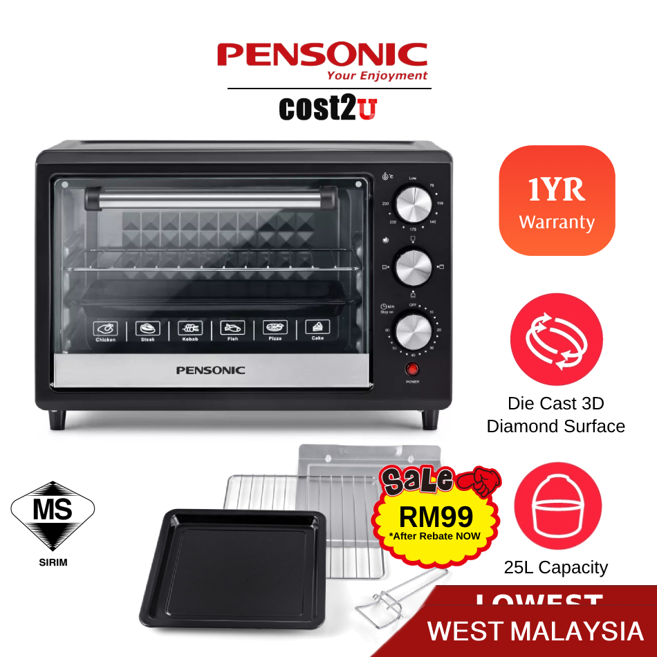 [ ] Pensonic 25L Electric Oven (3D Diamond Surface) | PEO-2511 Grill Oven Toaster Ketuhar Elektrik 电烤箱