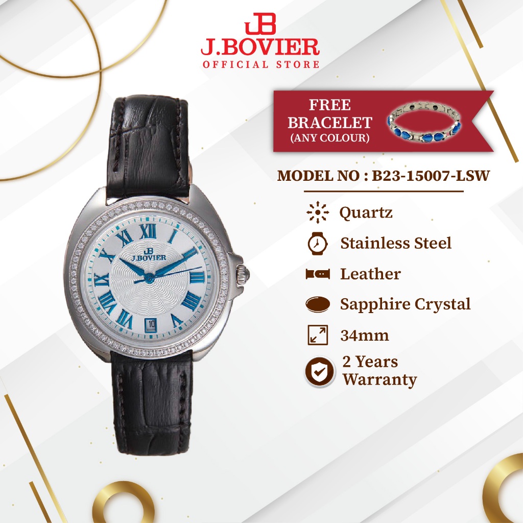 [2 Years Warranty] J.Bovier Diamond Quartz Women Watch Jam Tangan Wanita B23-15007-LSW