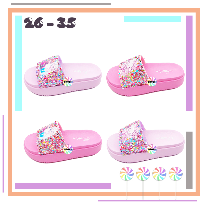 CSMY ➜ Girl's Frozen All Printed Slippers | Elsa Cartoon Shoes New Purple Sandals Twins | Kasut Budak Perempuan