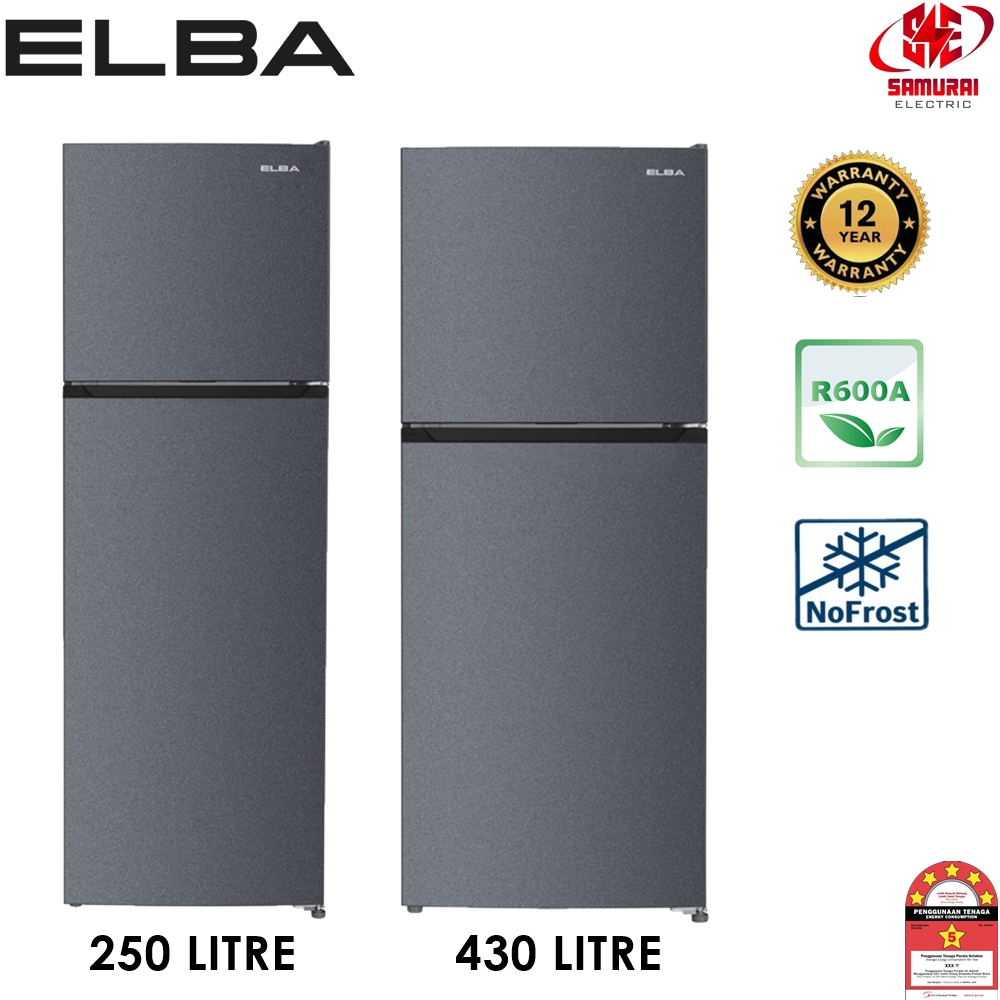 Elba 2 Door Inverter Fridge 250 Litre ERQ2557IN(GR)/ 430 Litre ERQ4357INGR Ready Stock