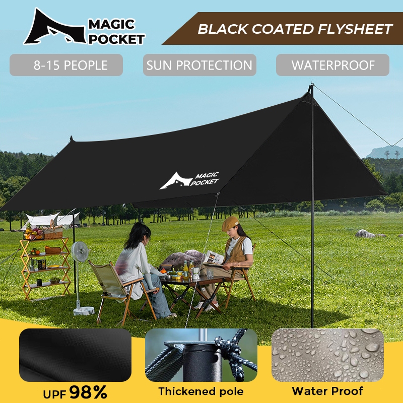 Free giftFlysheet Camping Waterproof Set Black Coated Shelter Tent Tarp 5x4 Sun Protection Canopy