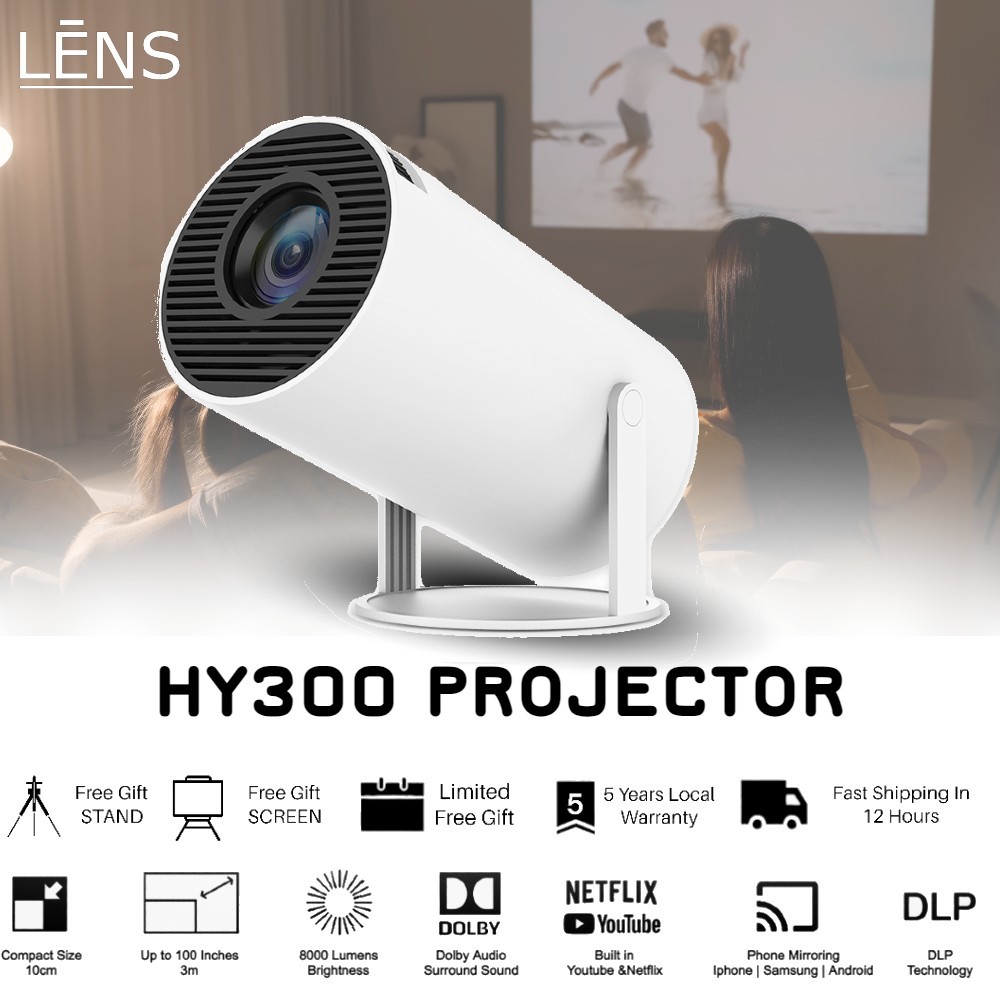 HY300 8000 lumens Home Theater Cinema portable projector Android 11 4K Projector 2.4G/5G Wifi BT