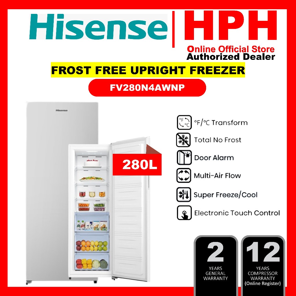 Hisense 180L / 280L Frost Free Upright Freezer FV188N4AWN FV280N4AWNP Stand Freezer 冰柜 Peti Sejuk Beku No Frost 无霜冰柜