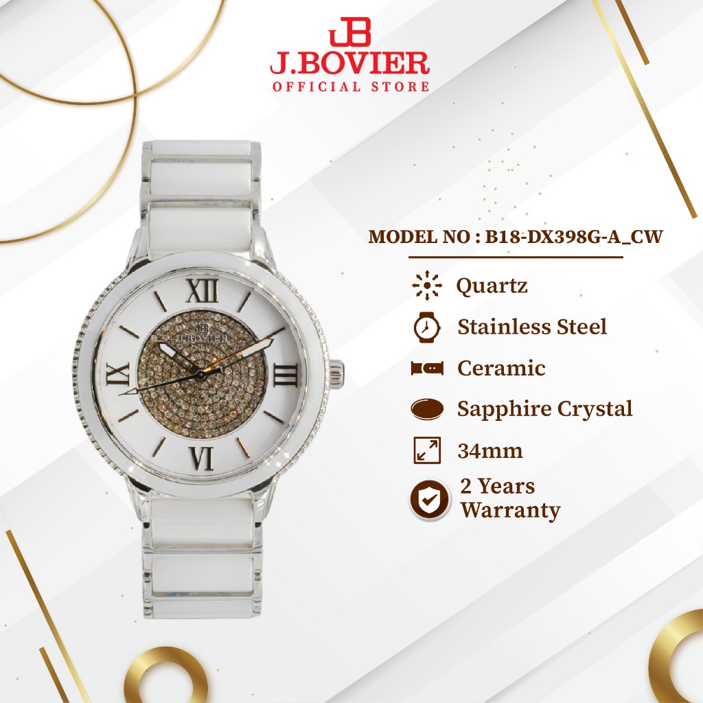 [2 Years Warranty] J.Bovier Quartz Women Watch Jam Tangan Wanita B18-DX398G-A_CW