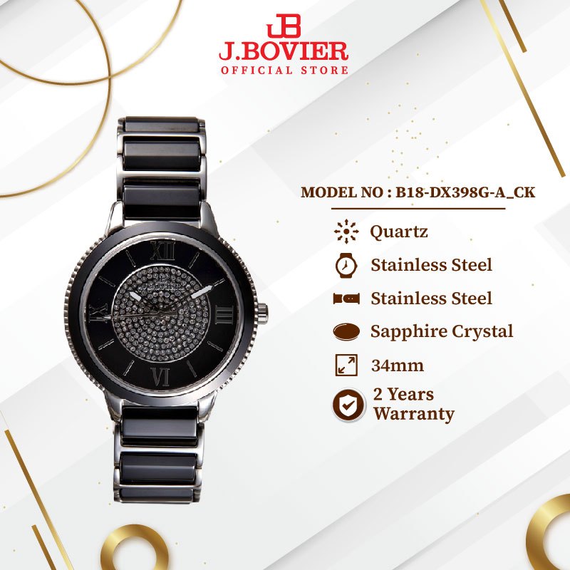 [2 Years Warranty] J.Bovier Quartz Women Watch Jam Tangan Wanita B18-DX398G-A_CK