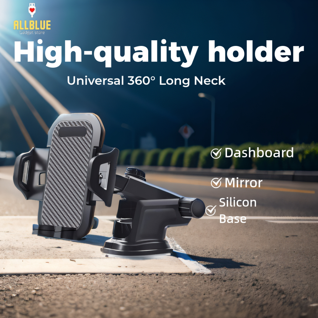 Car Holder 360° Long Neck Car Mount Phone Holder Mobile Phone Stand with Silicon Sucker (With Strong ABS & Silicon Base)