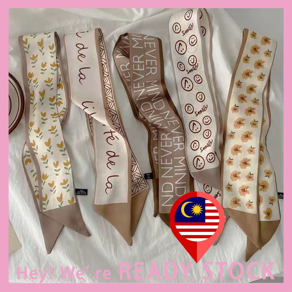 Yellow Brown Fashion Square Silk Headband Bag Tied Handle Twilly Ribbon Neck Bow Ties Scarf H-001-F