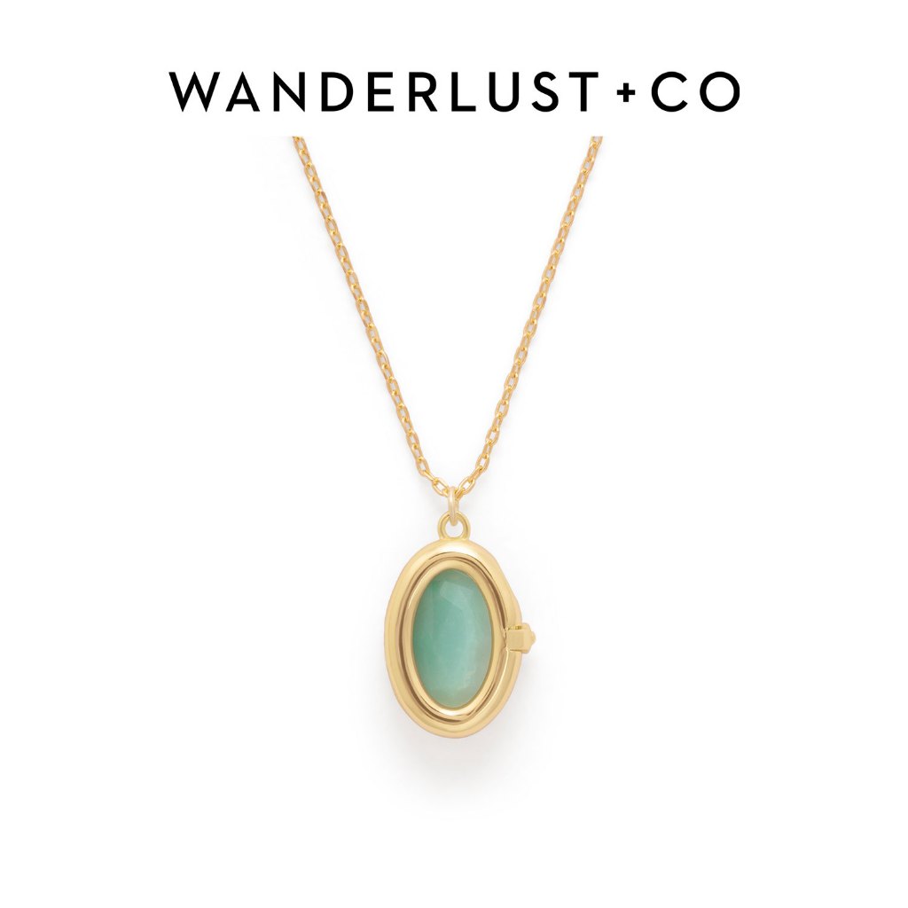 Wanderlust + Co Aura Amazonite Locket Necklace - 14K Gold Plated / Rhodium Plated Jewelry Hypoallergenic Shower-safe