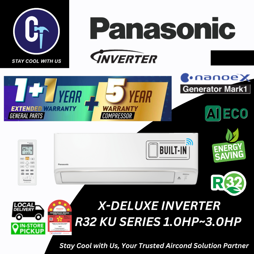 Panasonic R32 (New) Air Conditioner - KU-AKH/PU-AKH/PN Series (1.0HP ~ 3.0HP) Nanoe-X Technology