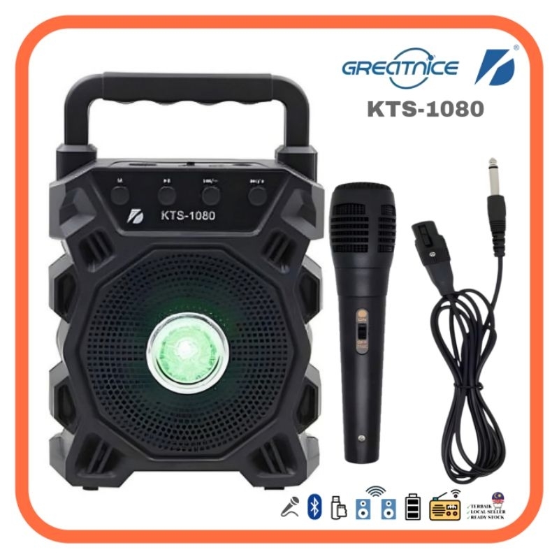 KTS1080 4INCH Wireless Portable Bluetooth Speaker With Led Light Support Mic FM USB Memory Card