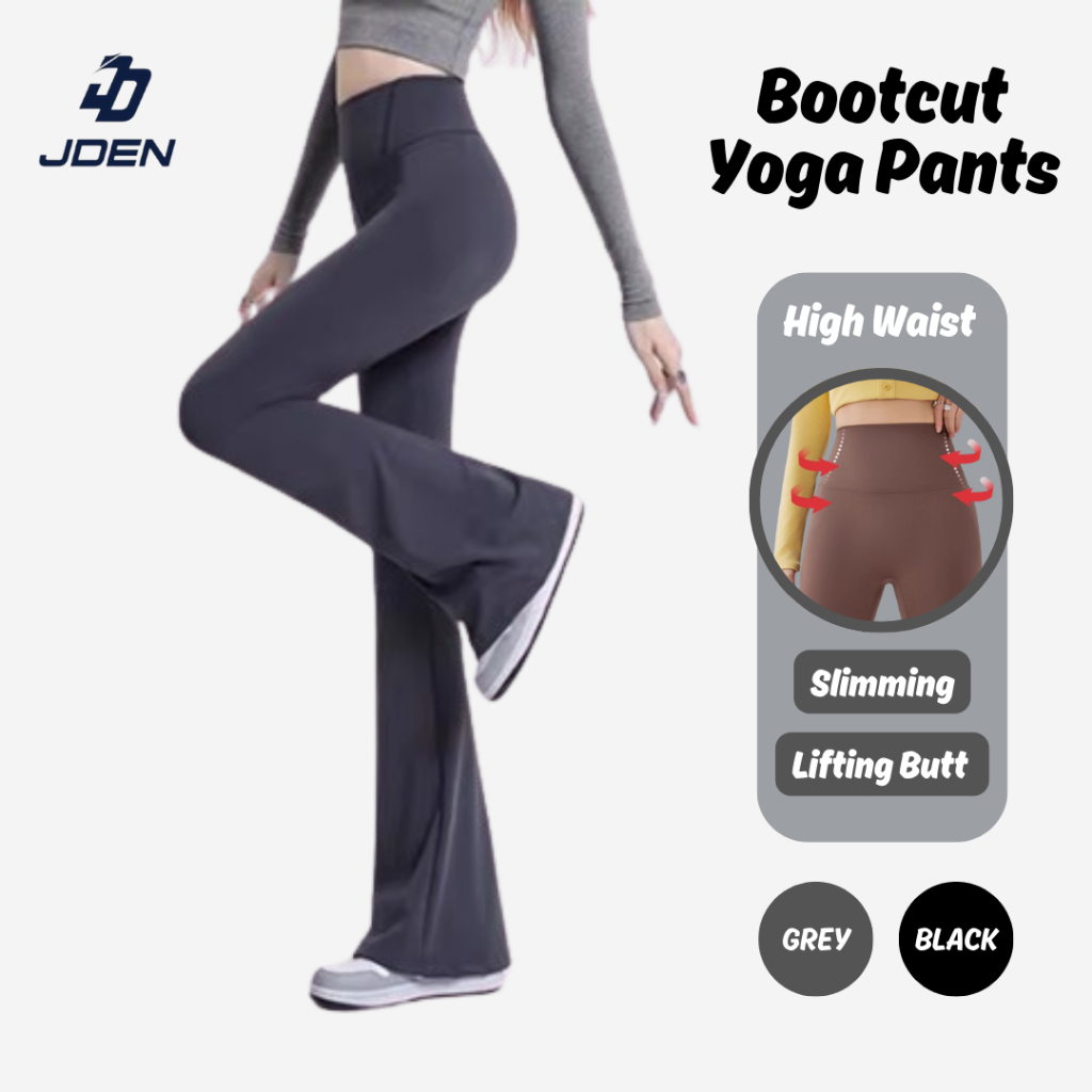 JDEN Pocket Bootcut Yoga Pants Plain High Waist Fitness Sports Workouts Leggings Slimming