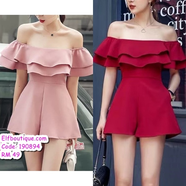 READY STOCK Summer korean style off shoulder ruffled jumpsuit female strapless casual shorts 190894