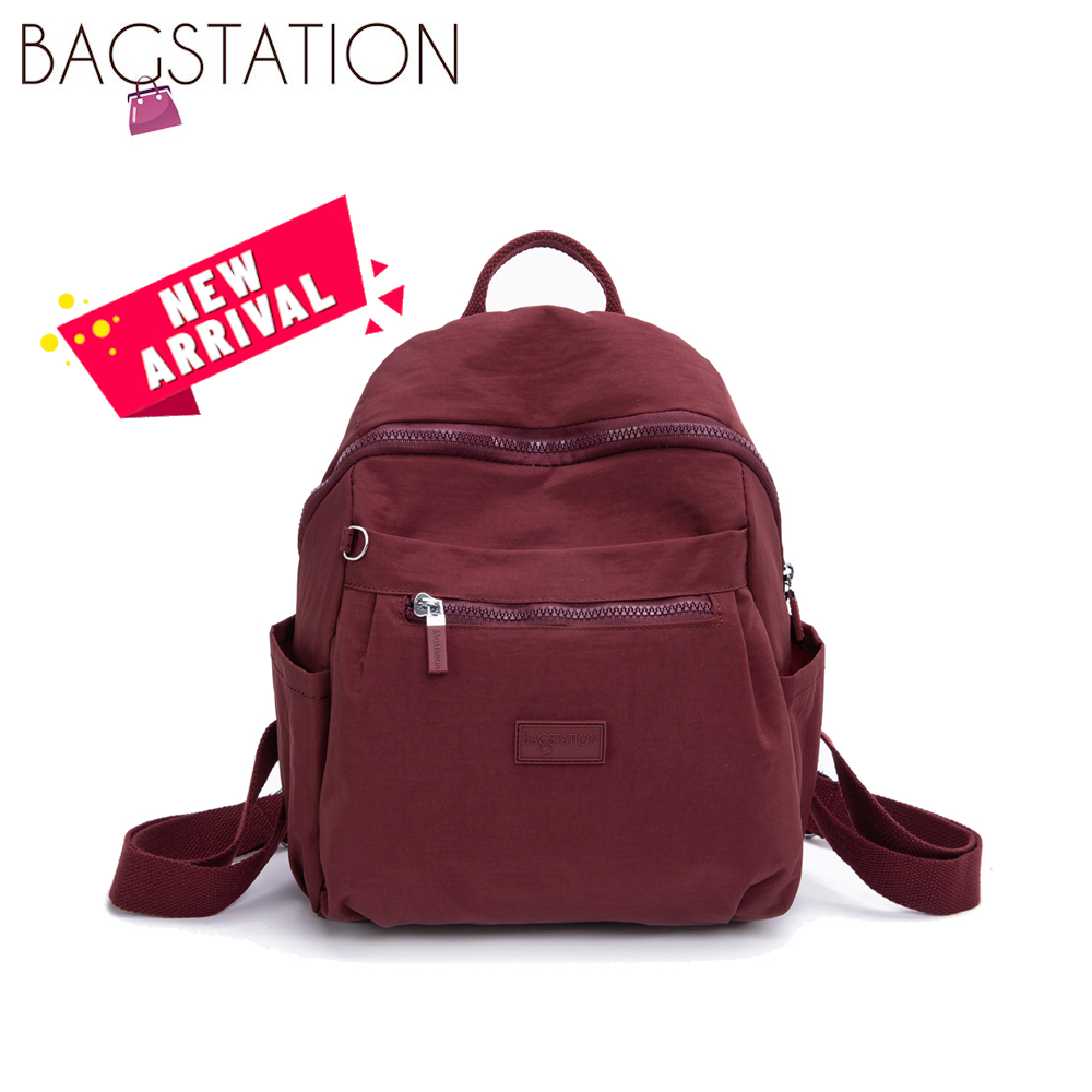 [NEW COLOUR] BAGSTATIONZ Crinkled Nylon Small Backpack (Black/Khaki/Navy Blue)