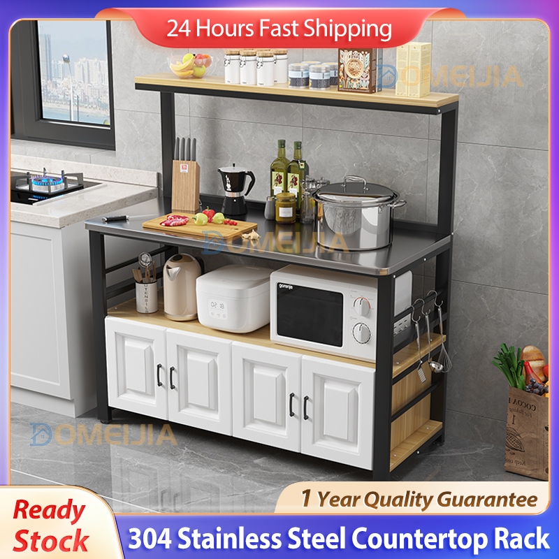 Ready Stock Kitchen Storage Rack Floor Cutting Table Multi-layer 304 Stainless Steel Countertop Dishes Cabinet