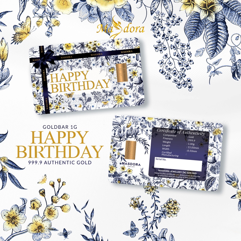 MASDORA 999.9 Gold Bar 1.00GM Gift Series - Happy Birthday 1 (EMAS 999.9/24K)