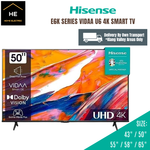 HISENSE 43" 50" 55" 58" 65" INCH VIDAA 4K UHD SMART TV E6K Series 43E6K 50E6K 55E6K 58E6K 65E6K Televisyen