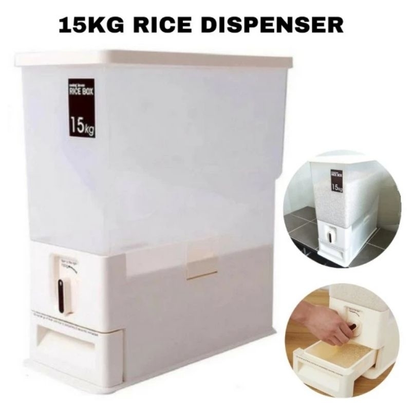 Ready Stock🔥12/15kg Bekas Rice Dispenser Japanese Food Storage Plastic Container Box Measure Label / Bekas Simpan Beras