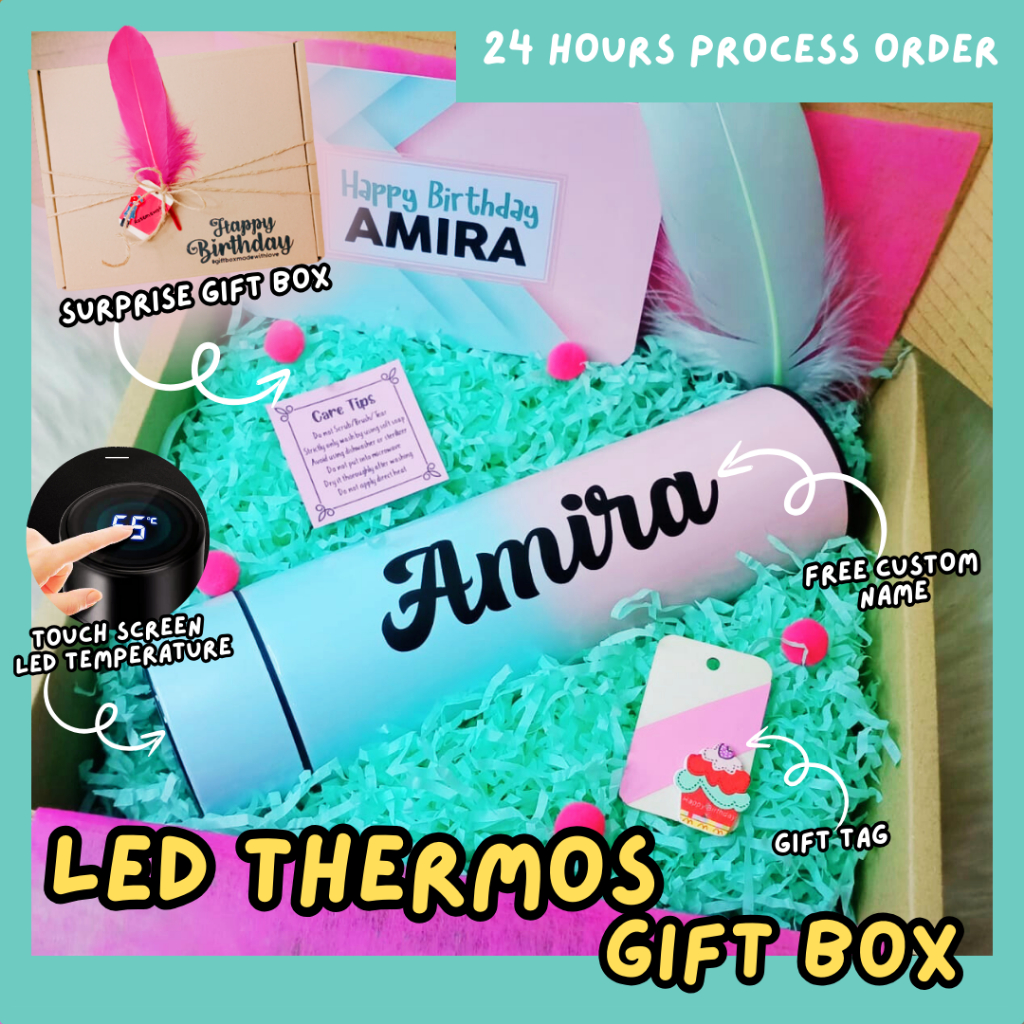 Birthday gift box custom tumbler birthday gift for women hadiah birthday flask gift set LED thermos surprise gift