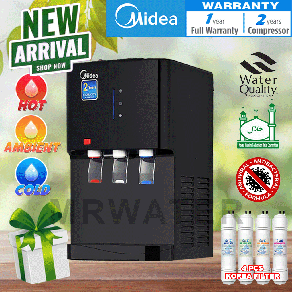 NEW DESIGN MIDEA Hot & Ambient & Cold Tabletop Water Dispenser 2382 - 4 Korea Halal Filter