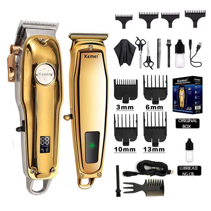 Kemei KM-1986+PG Professional Barber Cordless Hair Clippers for Men Hair Beard Trimmer LCD Display KM-1312 Clipper set