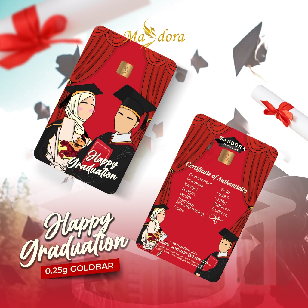 MASDORA 999.9 Gold Bar 0.25GM Gift Series ~ Happy Graduation (EMAS 999.9/24K)