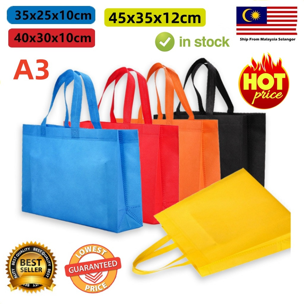 A3 Plain Non Woven Bag Eco Friendly Reuseable Recycle A4 Go Green Shopping Corporate Gift School Paling Murah Beg Kain