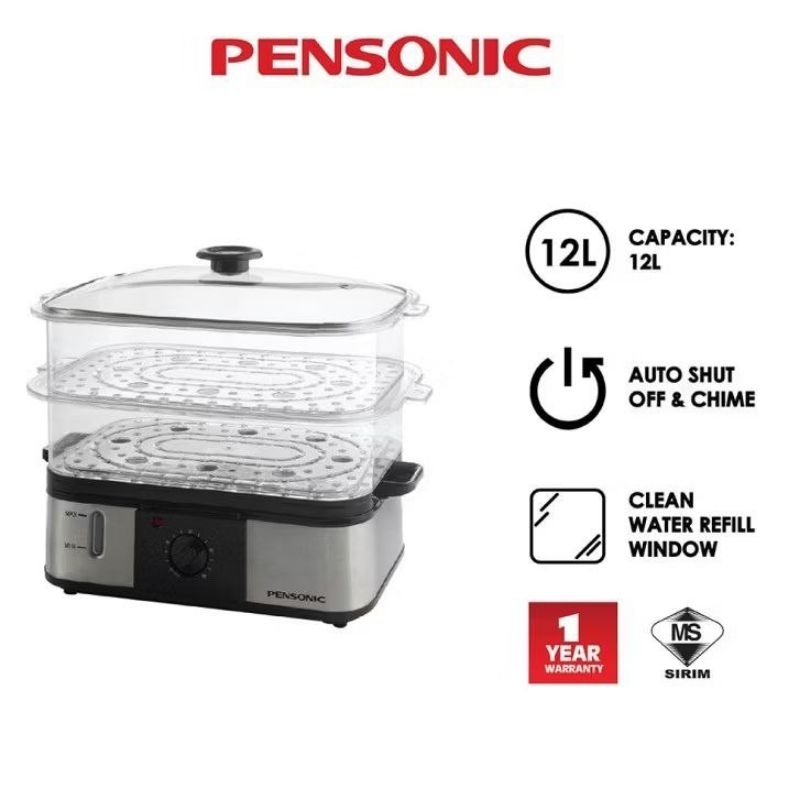 Pensonic 12L Electric Food Steamer PSM-162S PSM162S Pengukus Makanan Elektrik Stim Makanan Pau 2-Tier