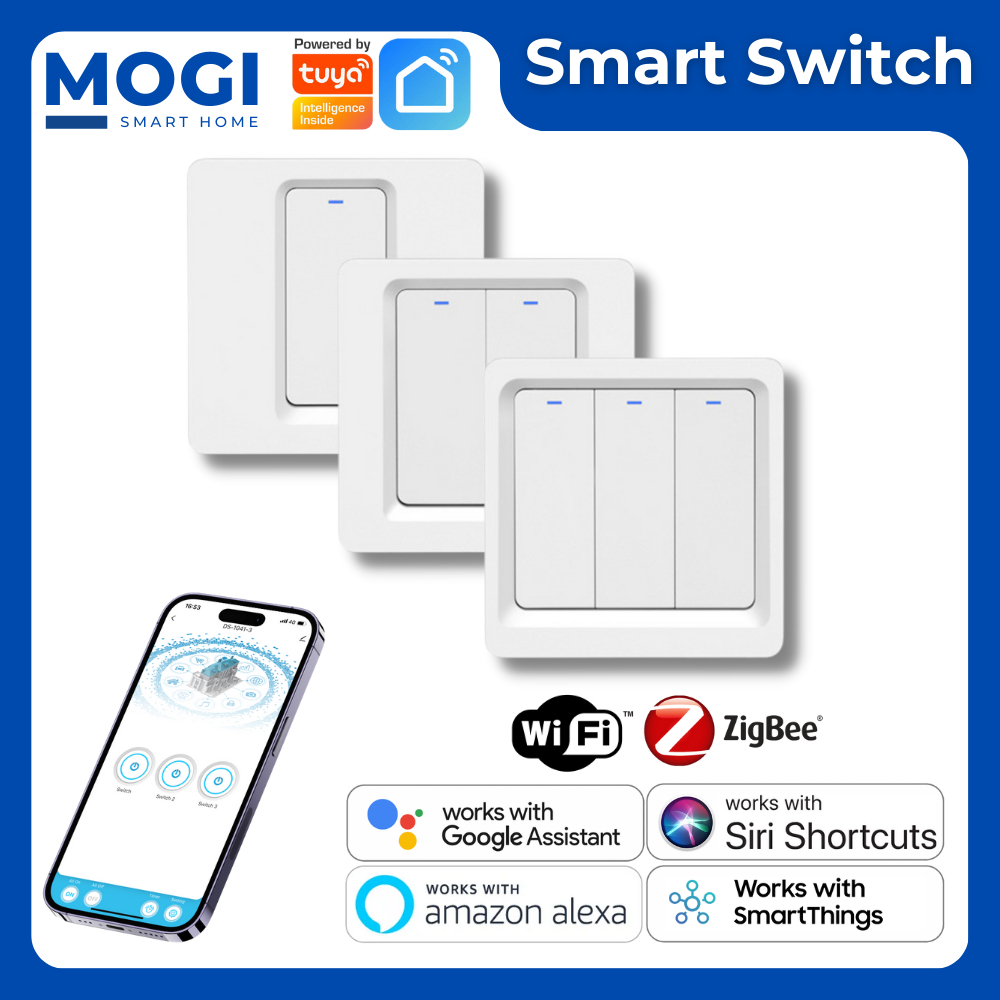 MOGI Wifi Zigbee Smart Switch Rocker Button No Neutral Tuya Smart Life Alexa Google Home Siri