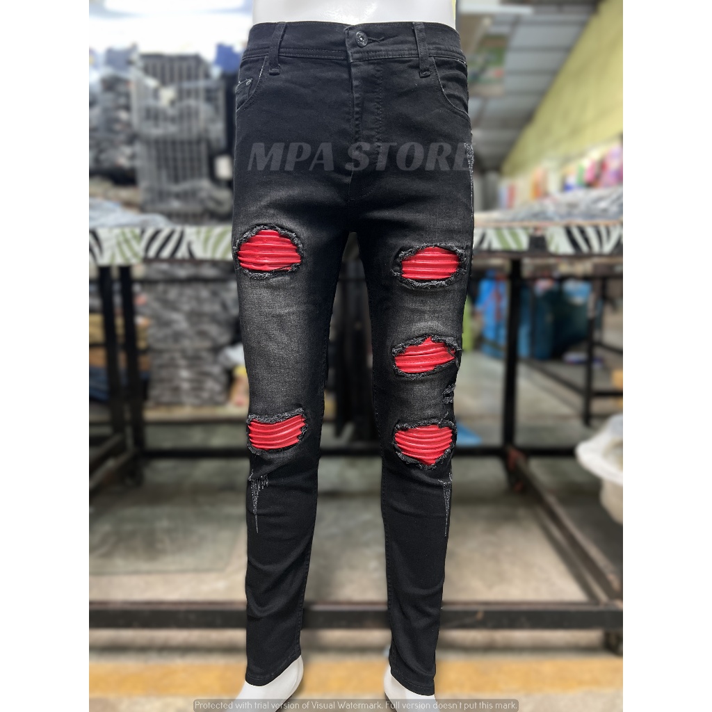 Bigbank Jeans Amri Red Jeans Koyak Tampal Jeans Mat Motor