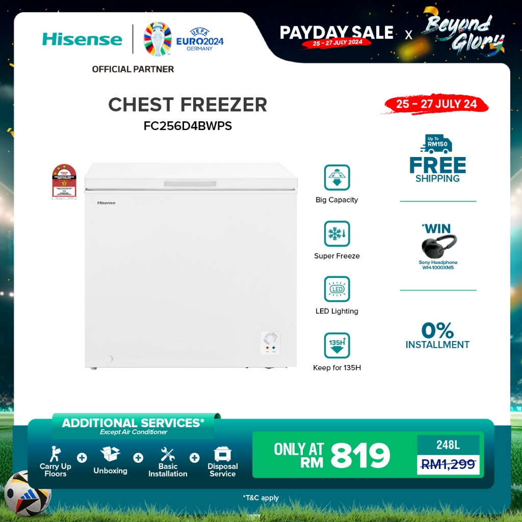 [FREE Installation] Hisense Chest Freezer 卧式冷柜 (248L) FC256D4BWPS